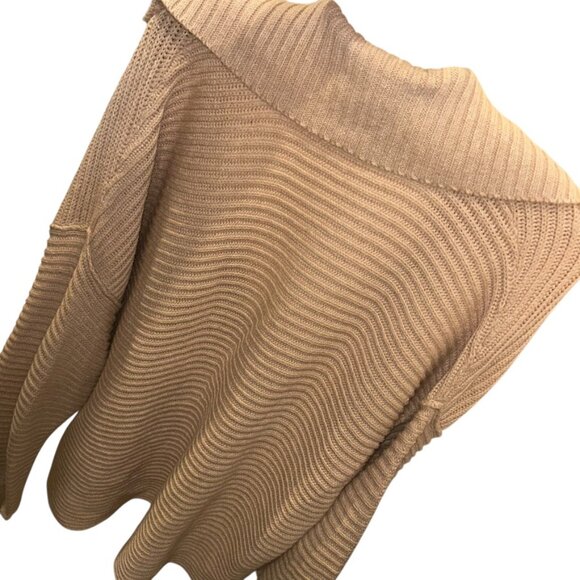 khaki sweater Free People neutral ribbed shawl neck middy collar L - Picture 6 of 6